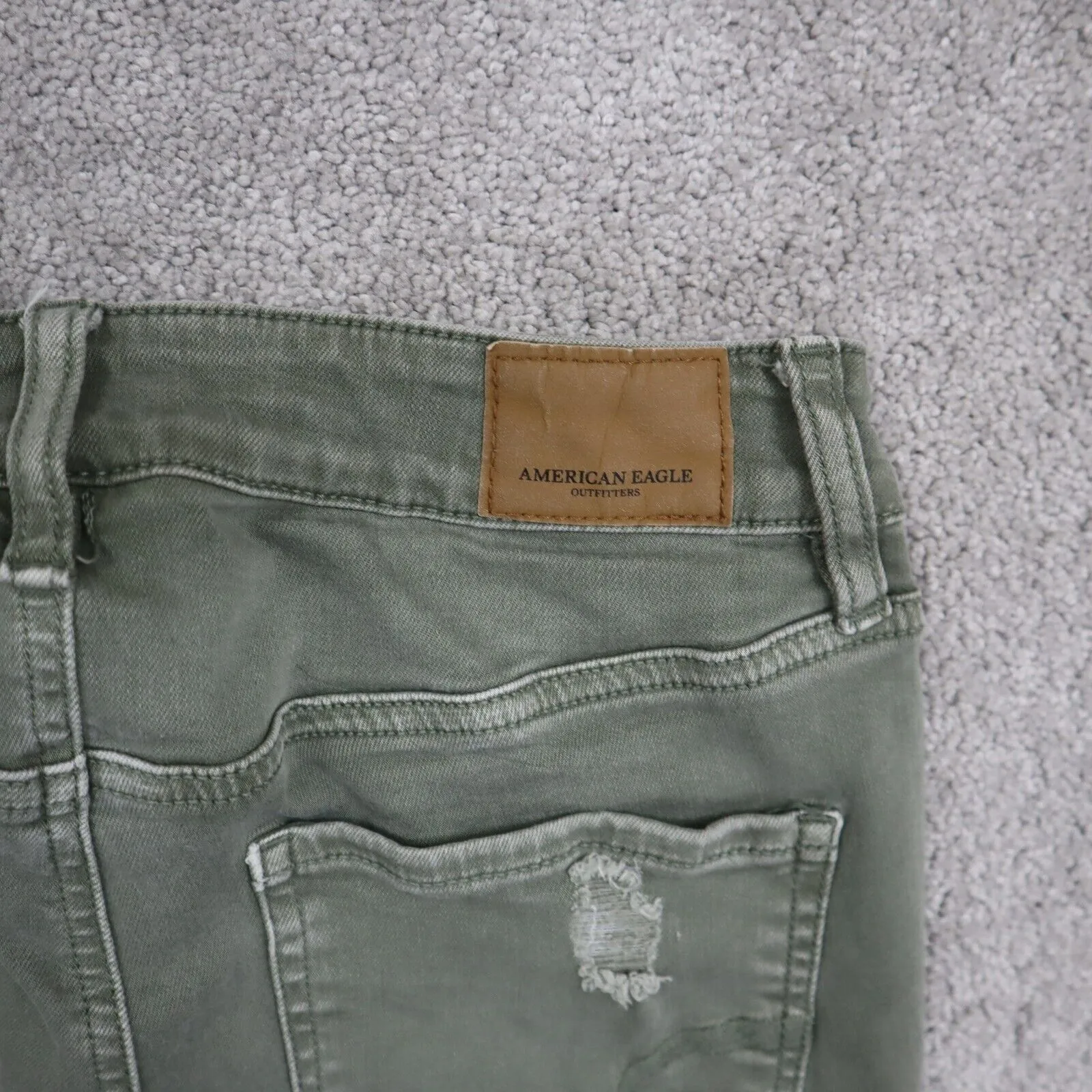 American Eagle Women Jegging Jeans Skinny Leg Distressed Stretch Green SZ 4R