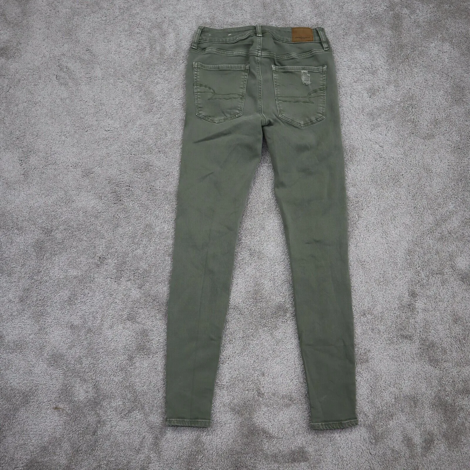 American Eagle Women Jegging Jeans Skinny Leg Distressed Stretch Green SZ 4R