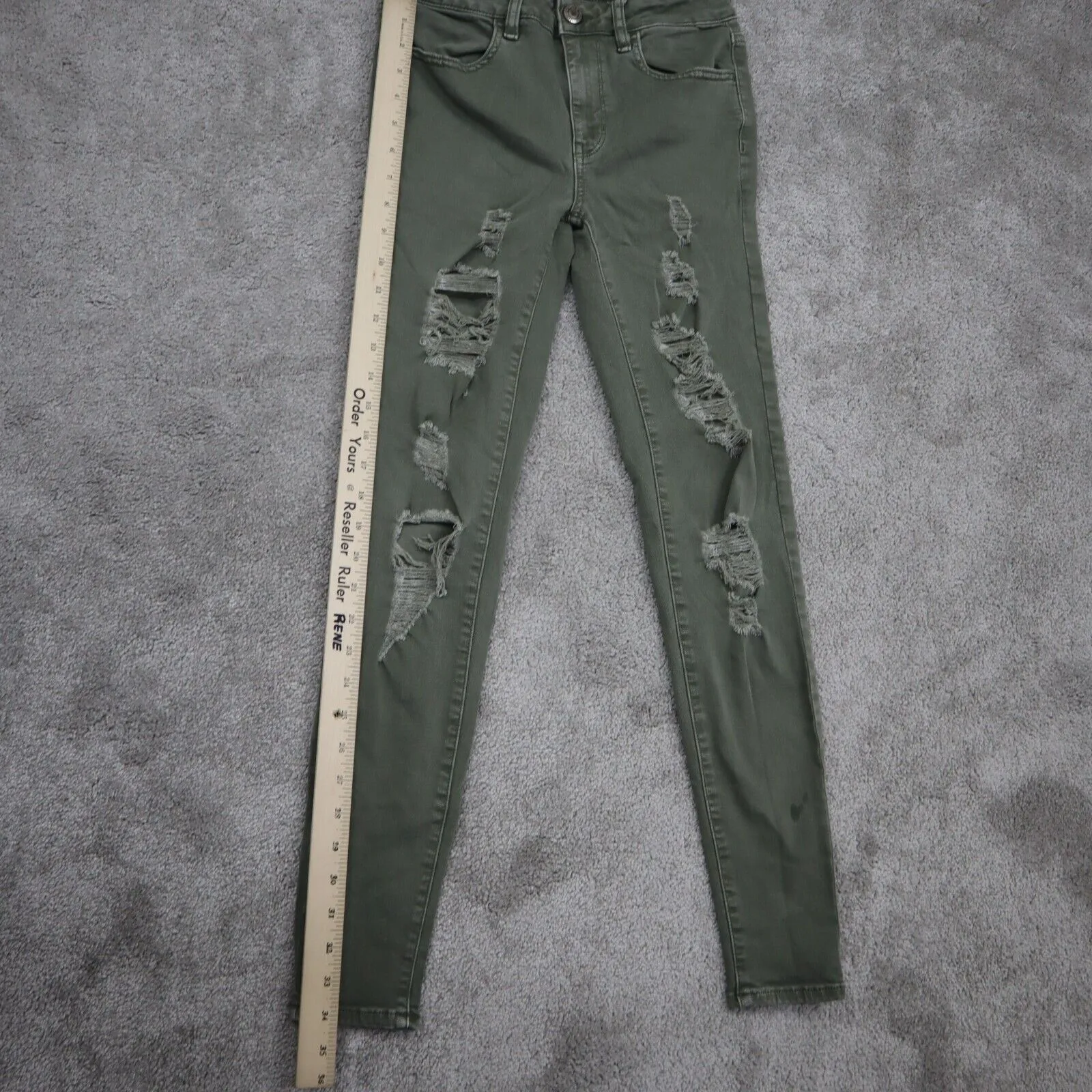 American Eagle Women Jegging Jeans Skinny Leg Distressed Stretch Green SZ 4R