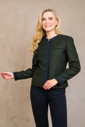 Anna Tweed Jacket - Green herringbone