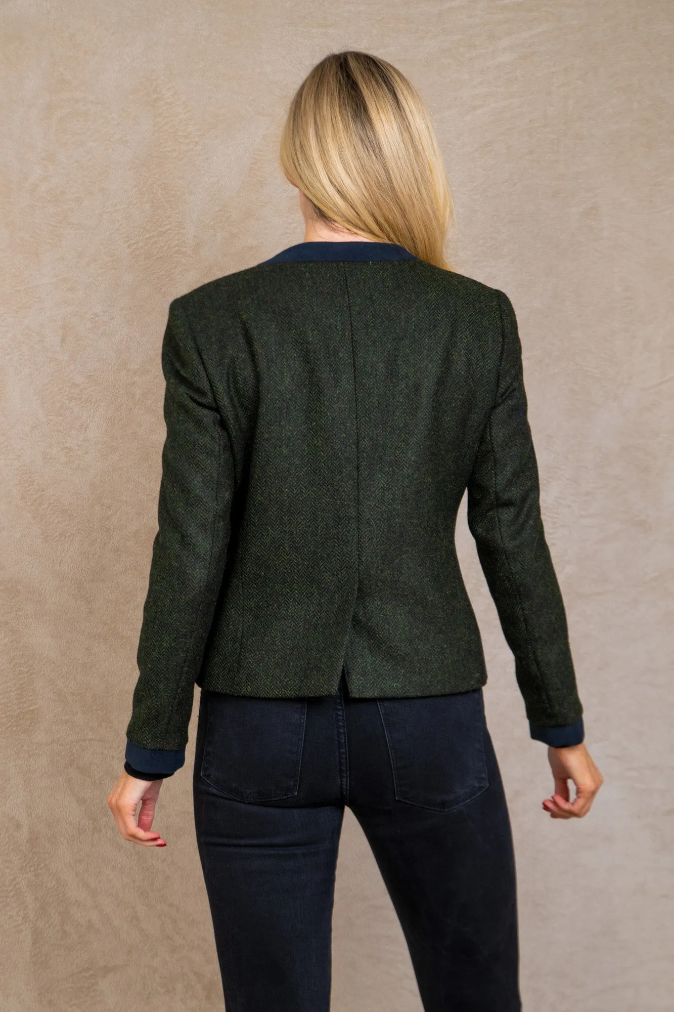 Anna Tweed Jacket - Green herringbone