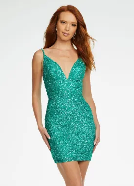 Ashley Lauren 4436 Size 10 Jade Cocktail Dress wide waistband sequins short homecoming dress