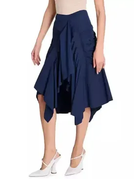 Asymmetric Pleated Midi Skirt in Navy