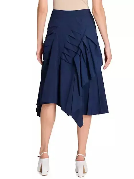 Asymmetric Pleated Midi Skirt in Navy