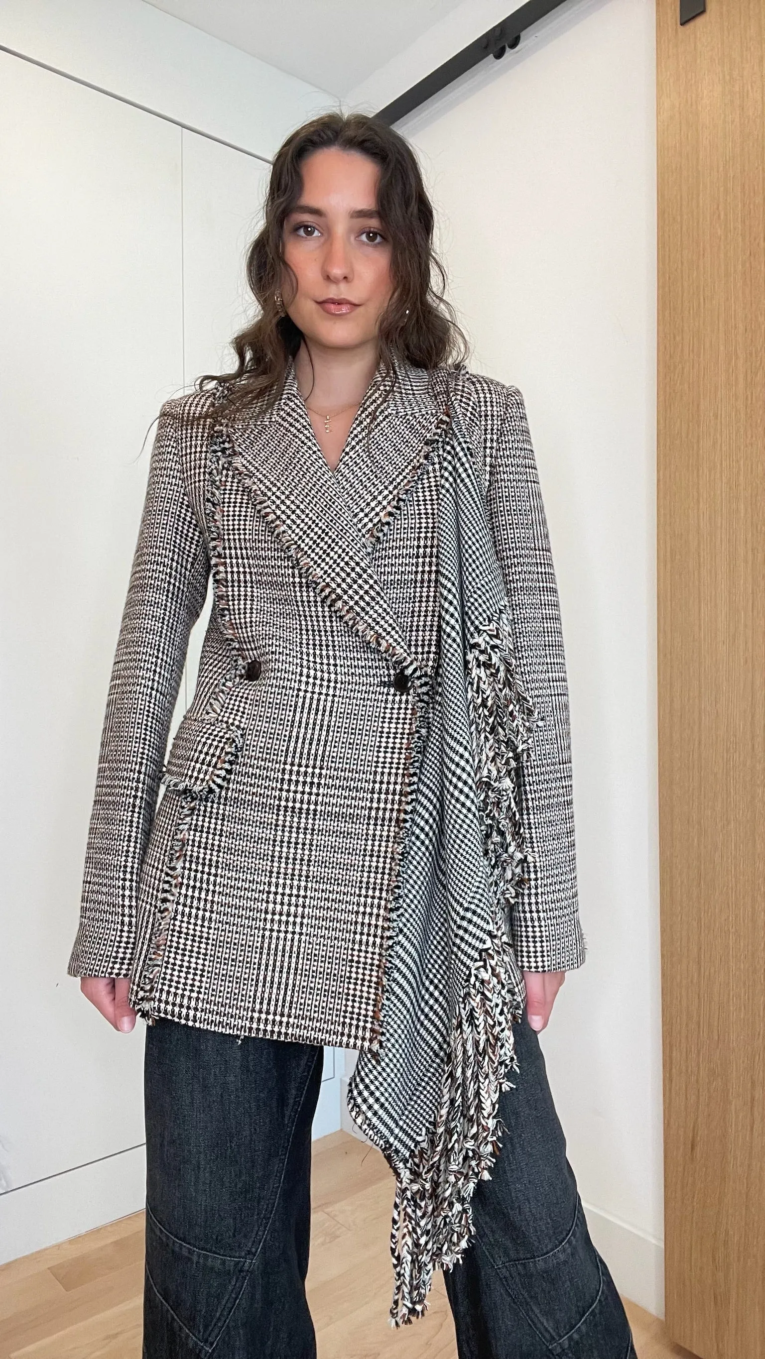 Asymmetrical Houndstooth Blazer - XS