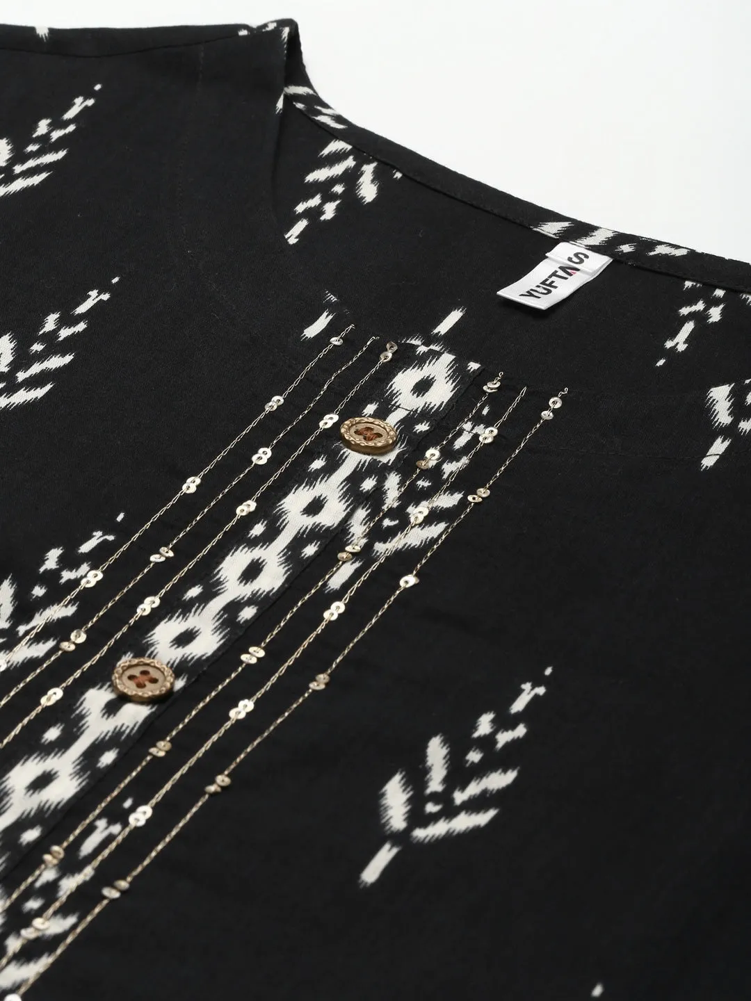 Black Ikat Printed Dupatta Set