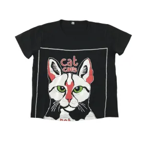 Black t-shirt 6-8 years cat print graphic organic cotton