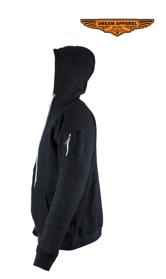 Black Zipped Hoodie W/ Ribbed Panels