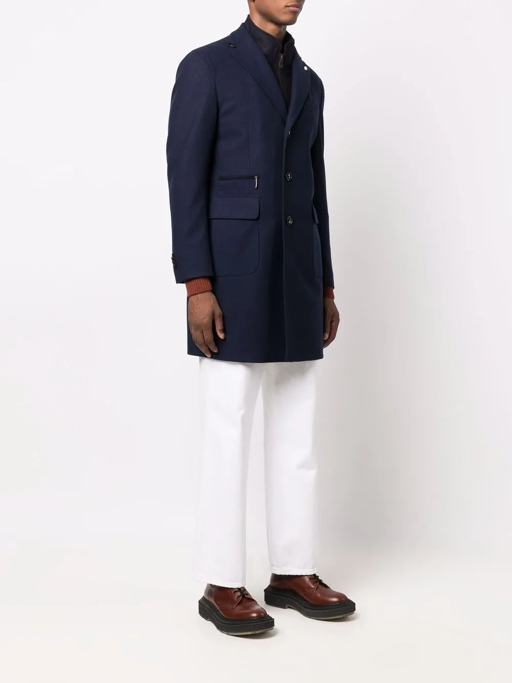 Blue Loro-Piana Wool Overcoat - Waterproof - Luigi Bianchi Mantova