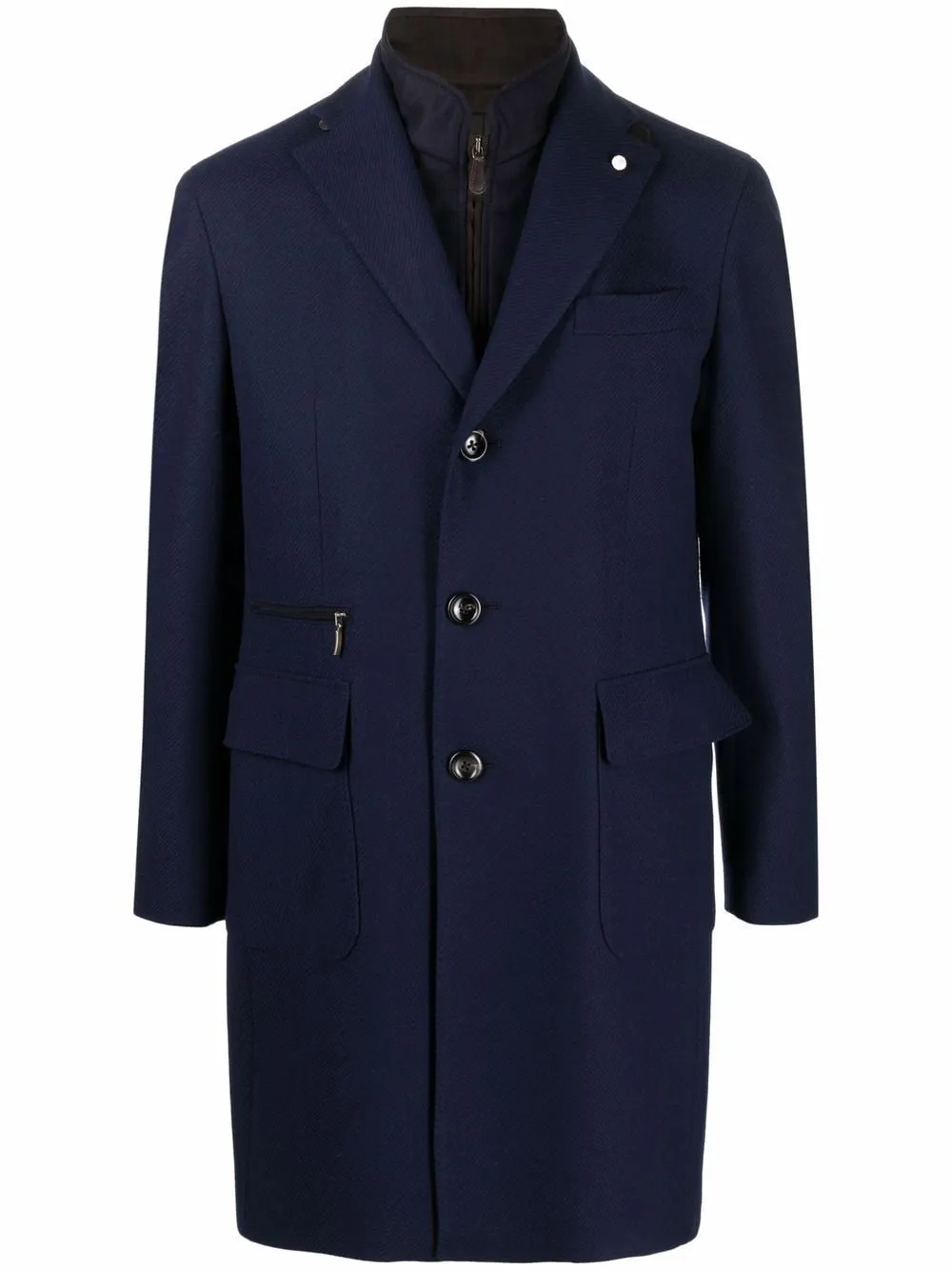 Blue Loro-Piana Wool Overcoat - Waterproof - Luigi Bianchi Mantova