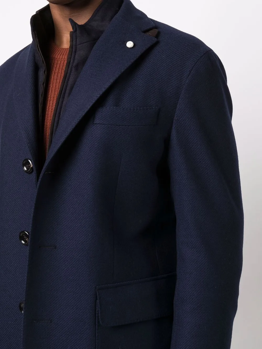 Blue Loro-Piana Wool Overcoat - Waterproof - Luigi Bianchi Mantova