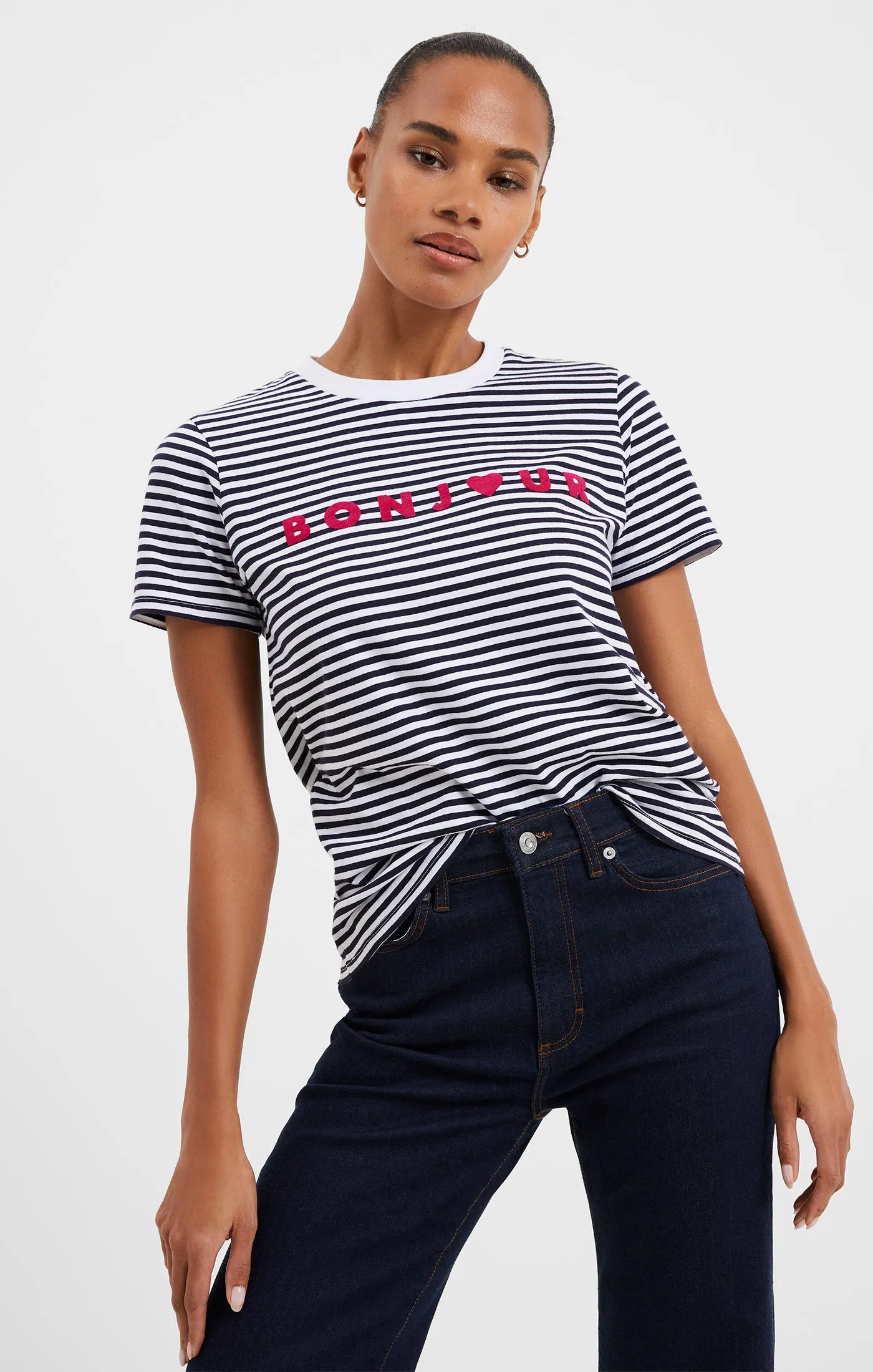 Bonjour Stripe Graphic T-Shirt