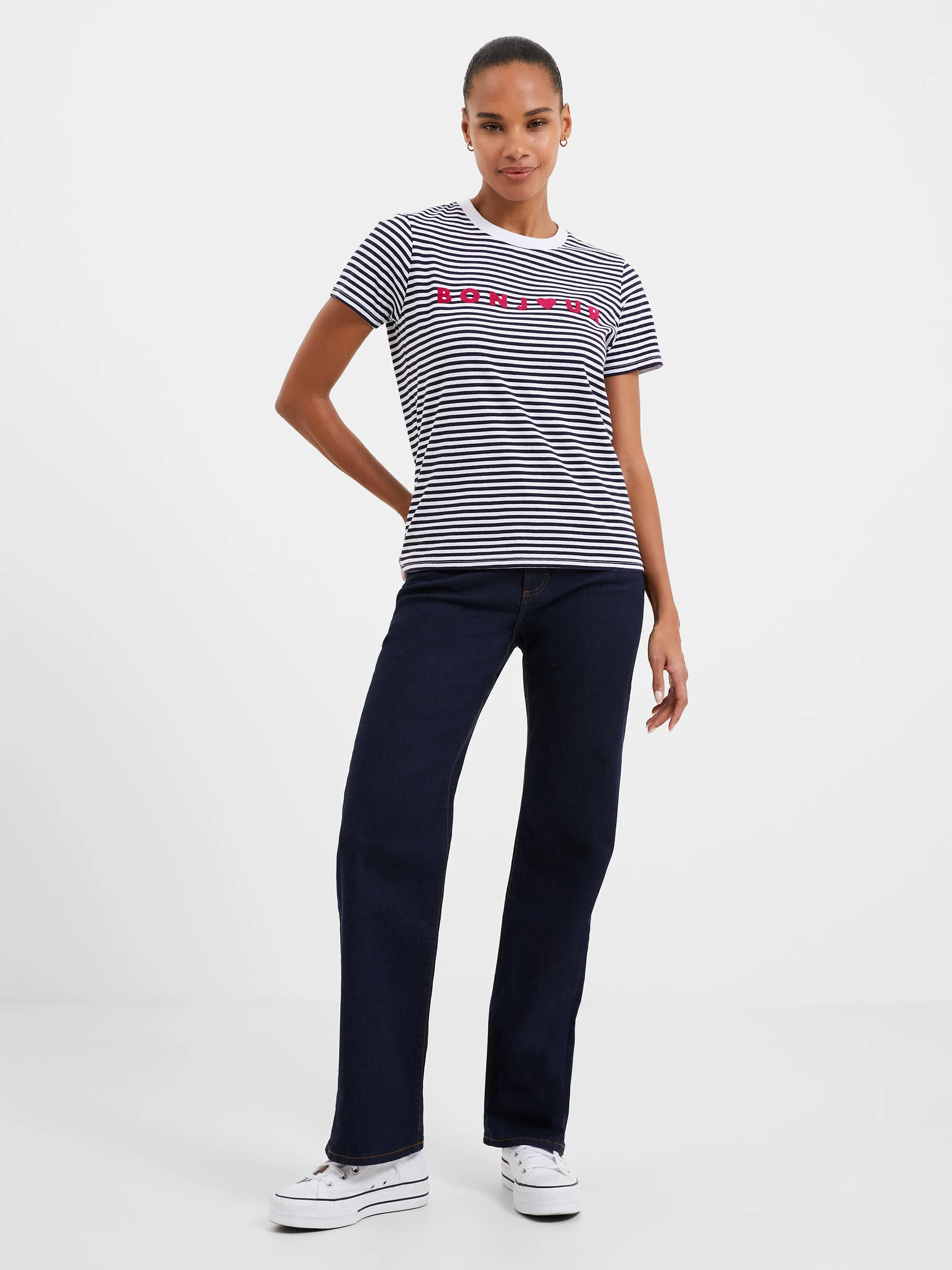 Bonjour Stripe Graphic T-Shirt