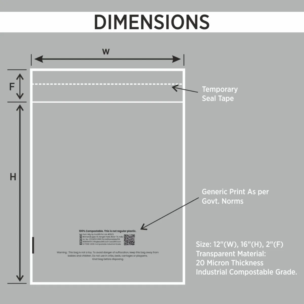 Compostable Transparent Garment Bags - 12x16 2 inch Flap, 1000pcs