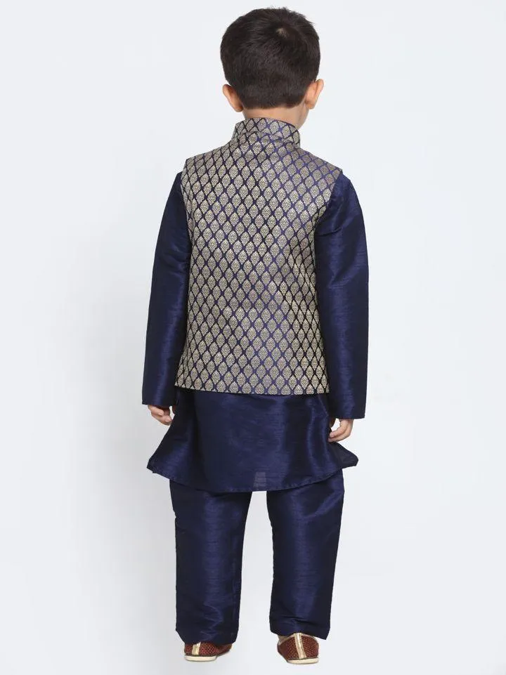 Cotton Silk Blend Kurta Pyjama Set for Boys with Nehru Jacket - Vastramay Boys