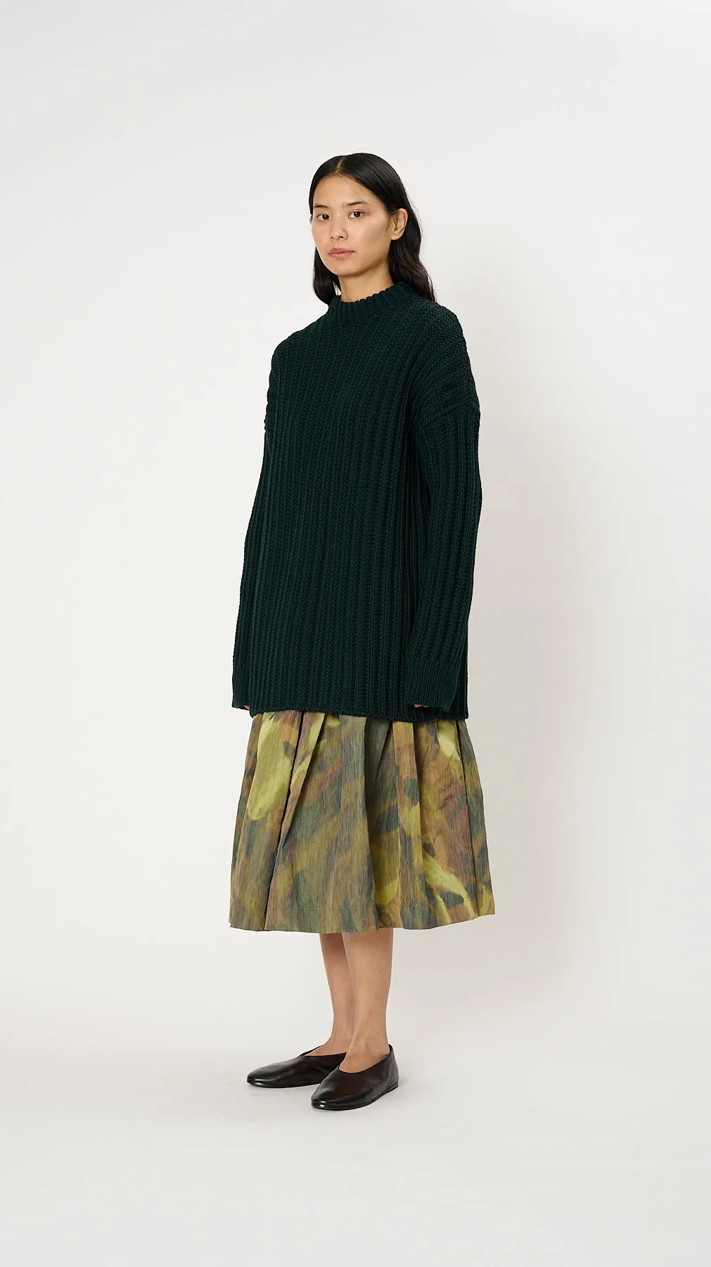 Crewneck Open Rib Sweater in Green