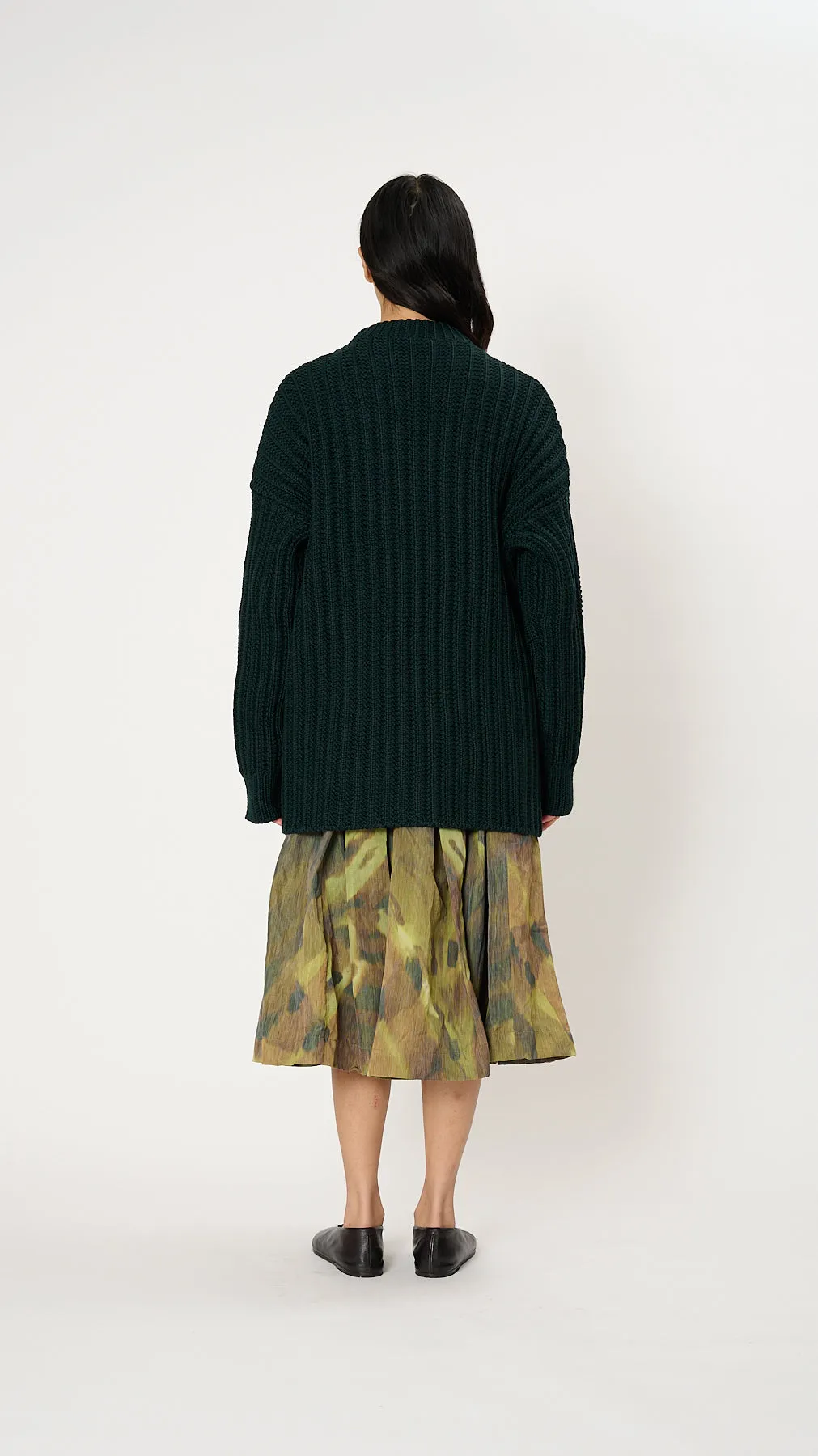 Crewneck Open Rib Sweater in Green