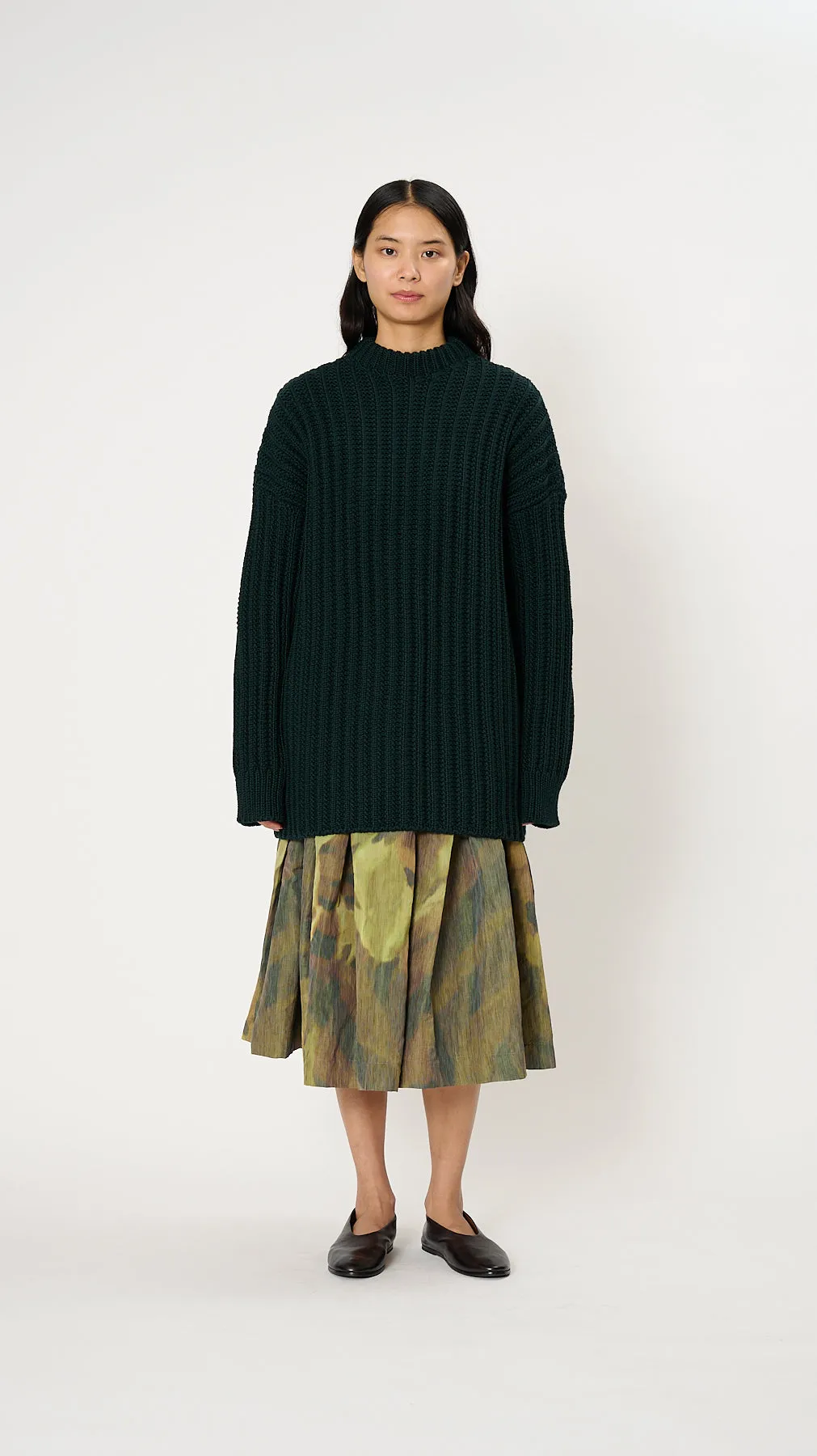 Crewneck Open Rib Sweater in Green