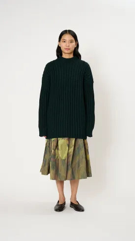 Crewneck Open Rib Sweater in Green