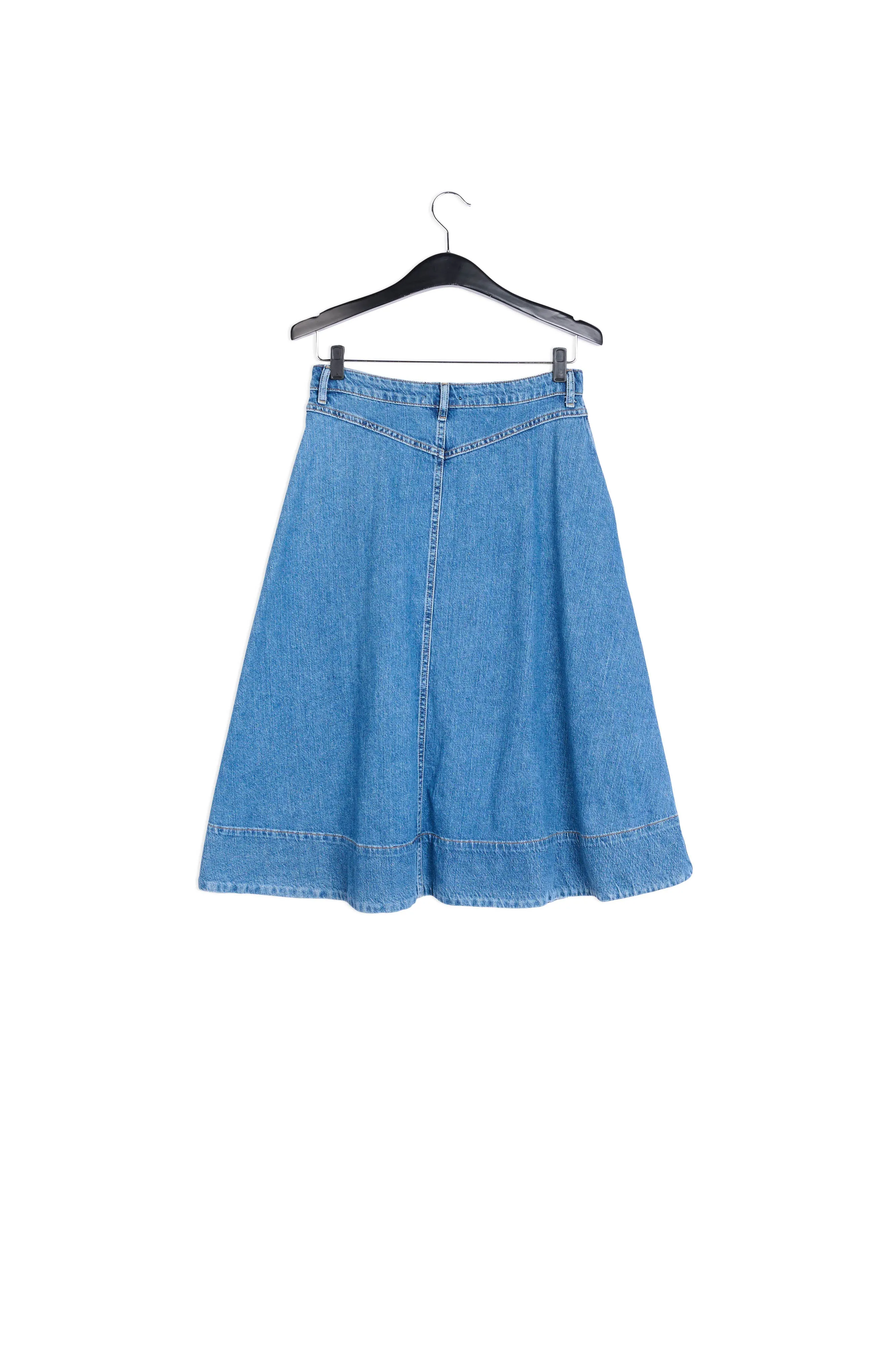 Dark blue denim pleated midi skirt