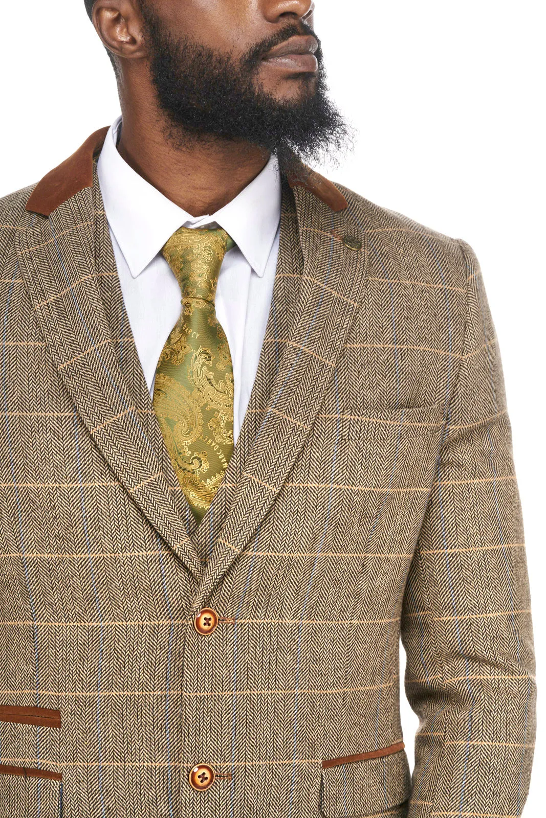 DX7 Tan Brown Tweed Check Peaky Blinder Suit | Wedding Suit | Check Suit | Office Wear