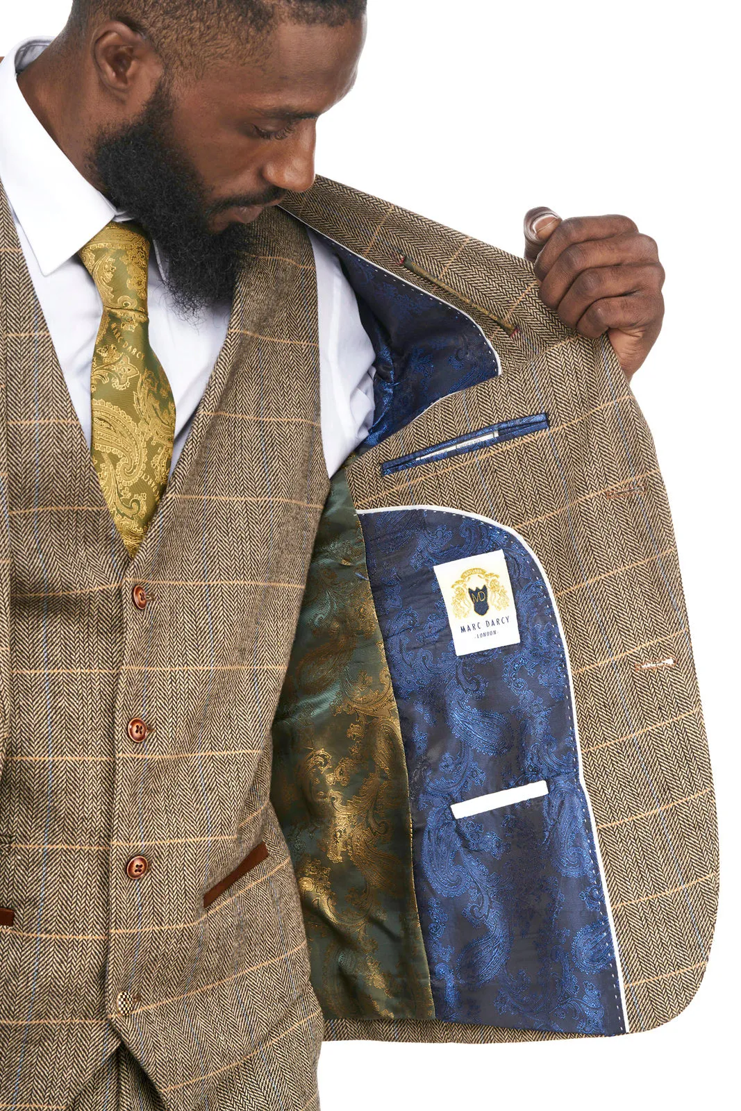 DX7 Tan Brown Tweed Check Peaky Blinder Suit | Wedding Suit | Check Suit | Office Wear