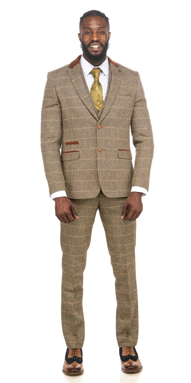 DX7 Tan Brown Tweed Check Peaky Blinder Suit | Wedding Suit | Check Suit | Office Wear