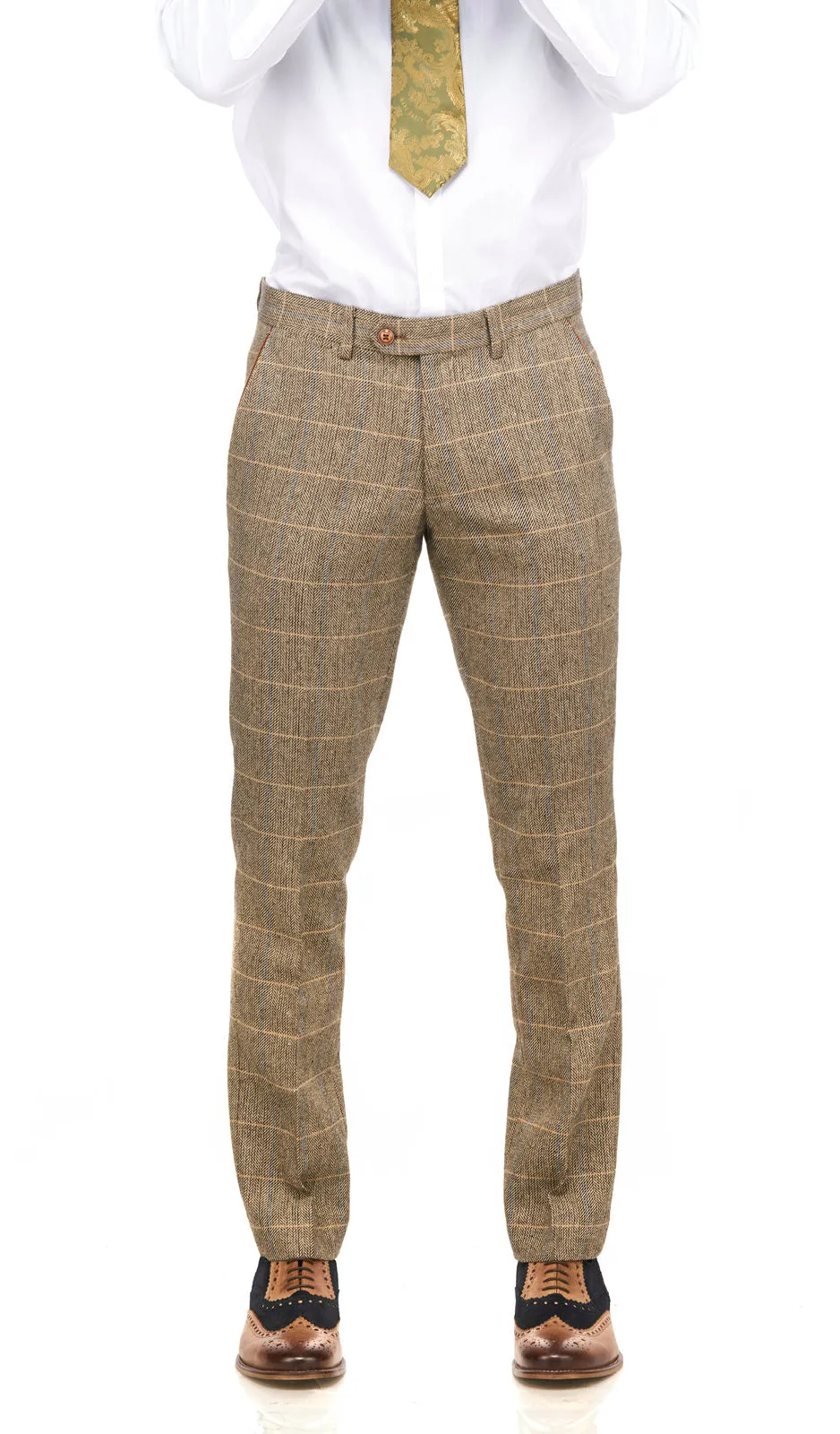 DX7 Tan Brown Tweed Check Peaky Blinder Suit | Wedding Suit | Check Suit | Office Wear