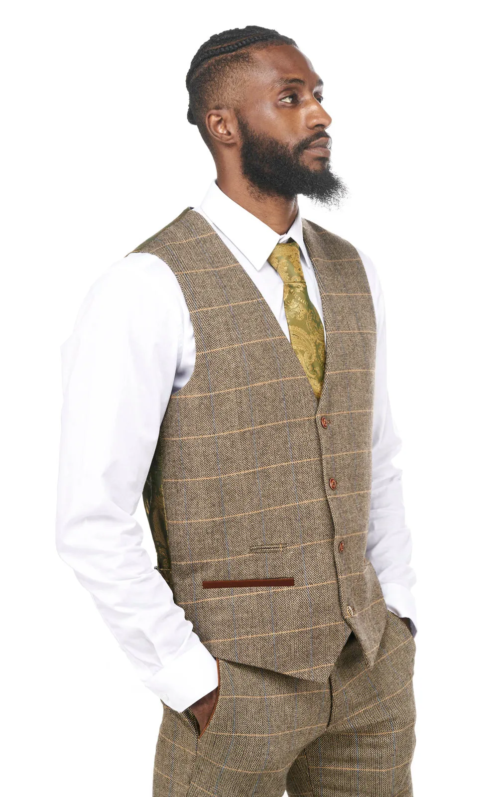 DX7 Tan Brown Tweed Check Peaky Blinder Suit | Wedding Suit | Check Suit | Office Wear