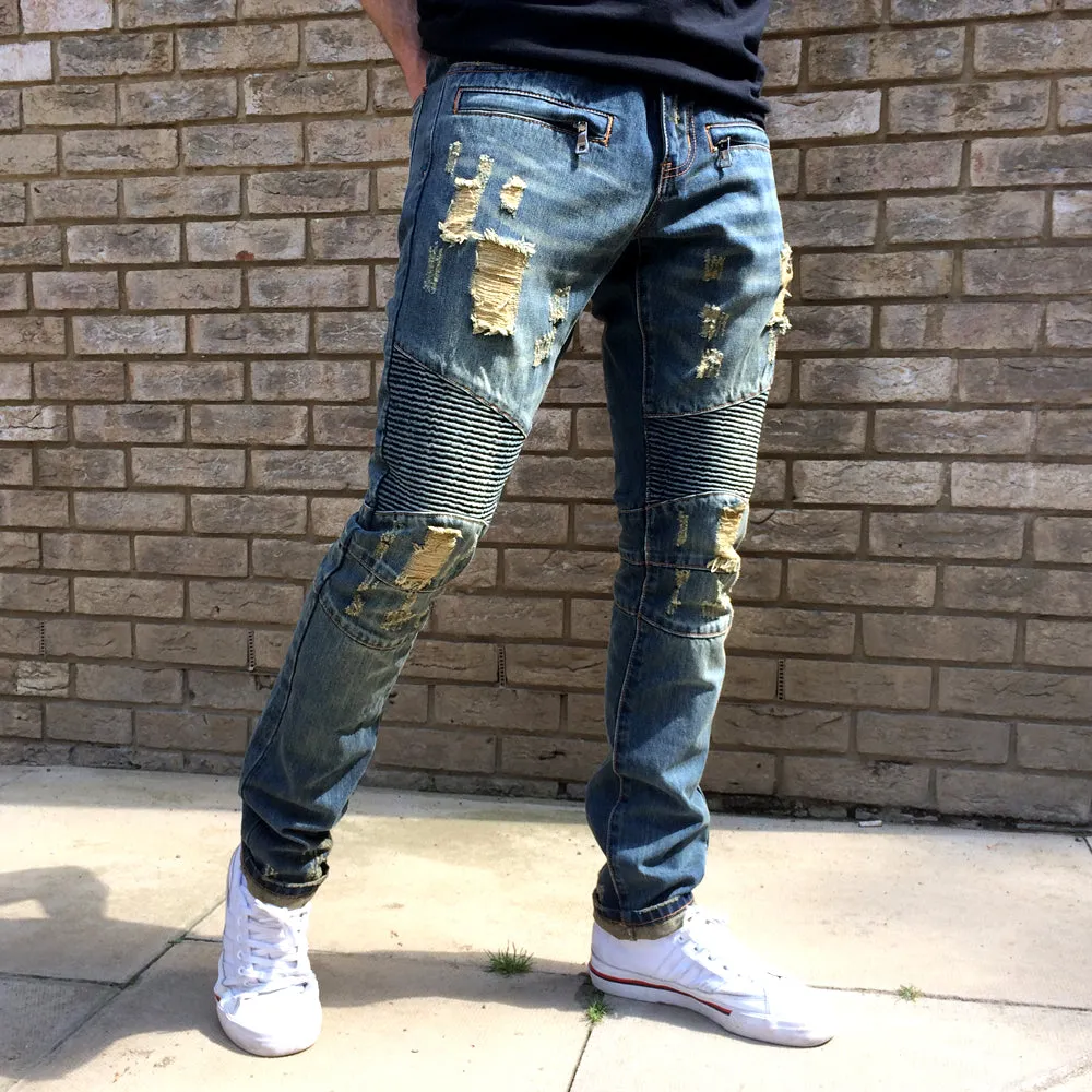 Embellish Lincoln Biker Denim Stone Wash Blue Biker Jeans