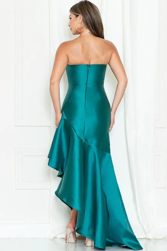 Emerald Strapless Asymmetrical Taffeta Dress