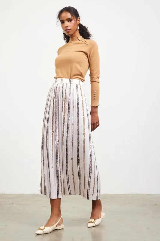 Evelyn Chain Print Pleated Midi Skirt