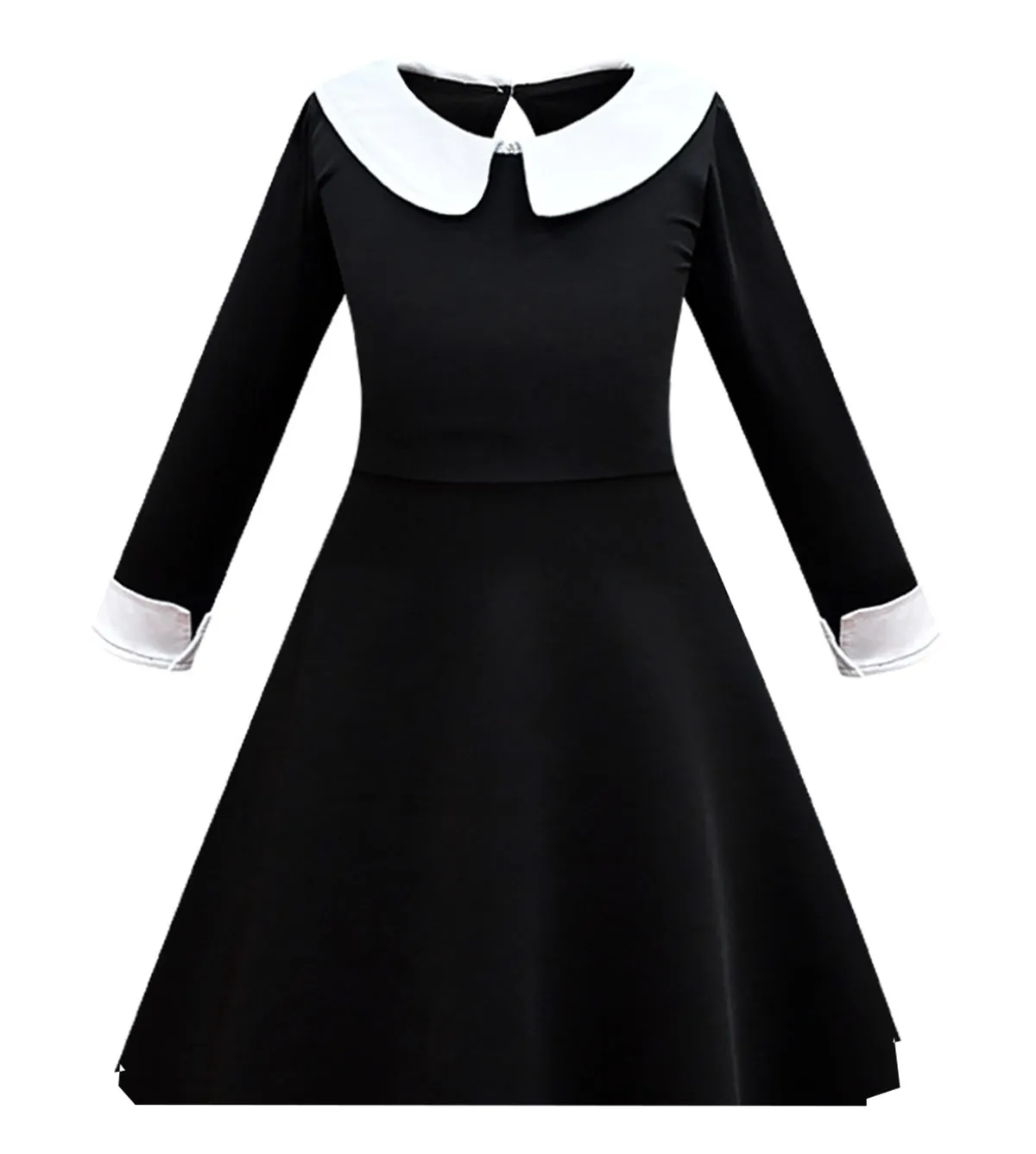 FancyDressWale Wednesday Addams Costume Girls Peter Pan Collar Dress Halloween Addams Family Costume Black dress Outfit