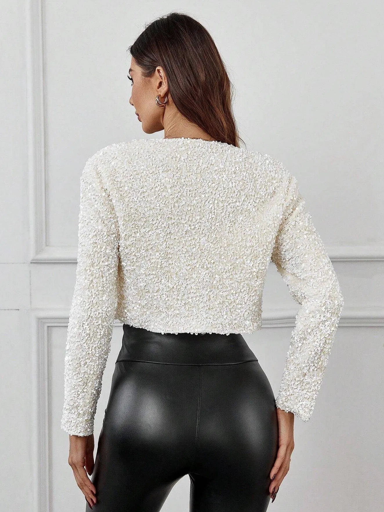 Faye Sequined Cardigan in White