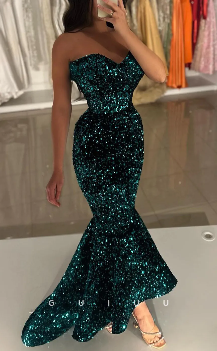 G3904 - Sexy & Hot Mermaid Sweetheart Fully Sequined High Low Party Gown Prom Dress