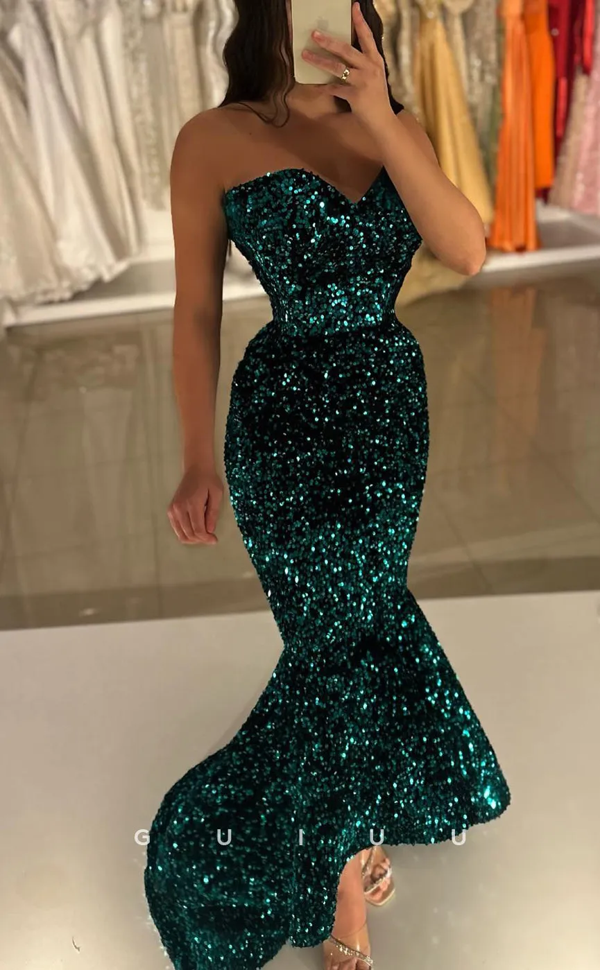 G3904 - Sexy & Hot Mermaid Sweetheart Fully Sequined High Low Party Gown Prom Dress