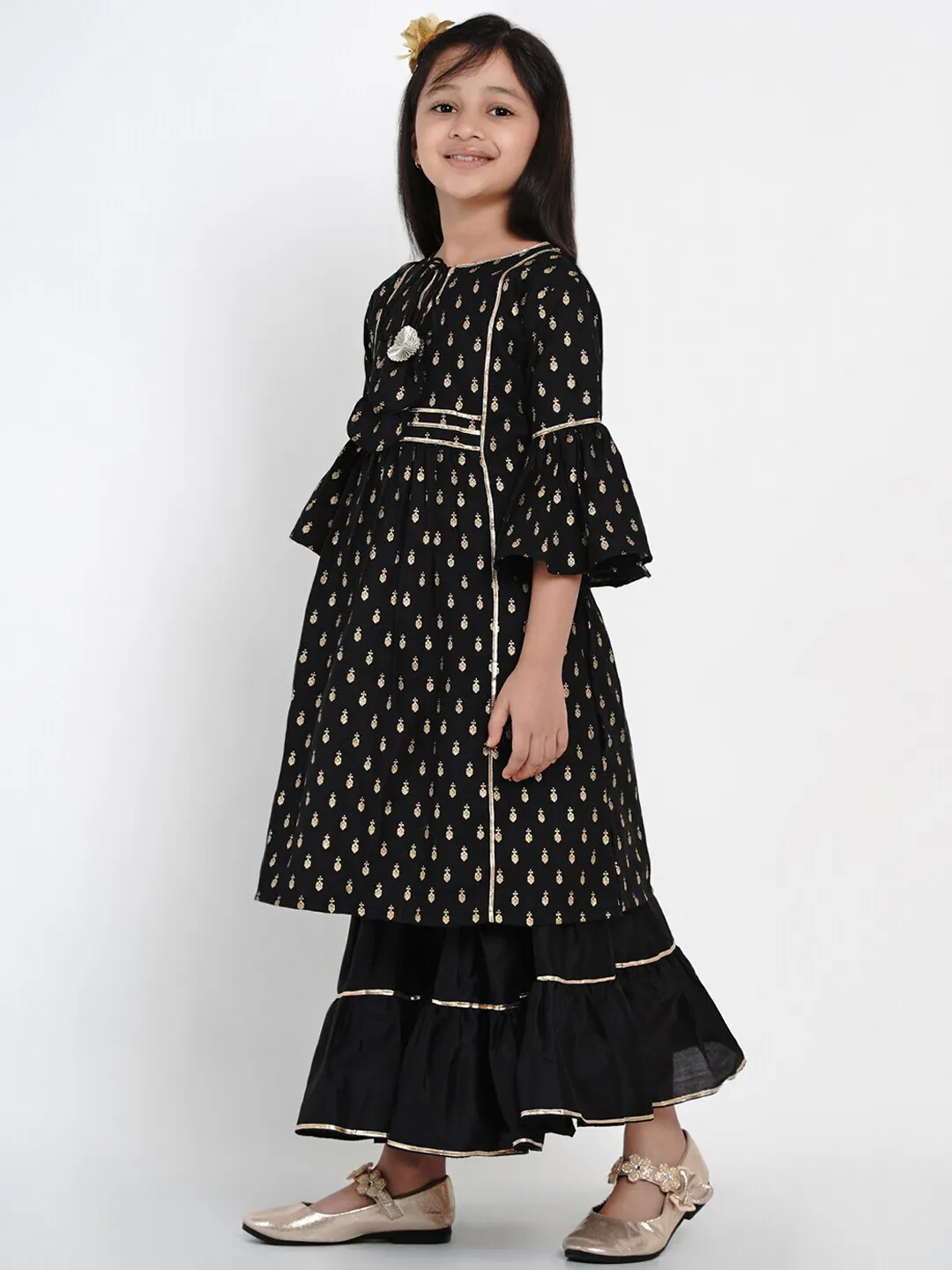 Girl's Black Printed Kurta & Sharara Set - NOZ2TOZ KIDS