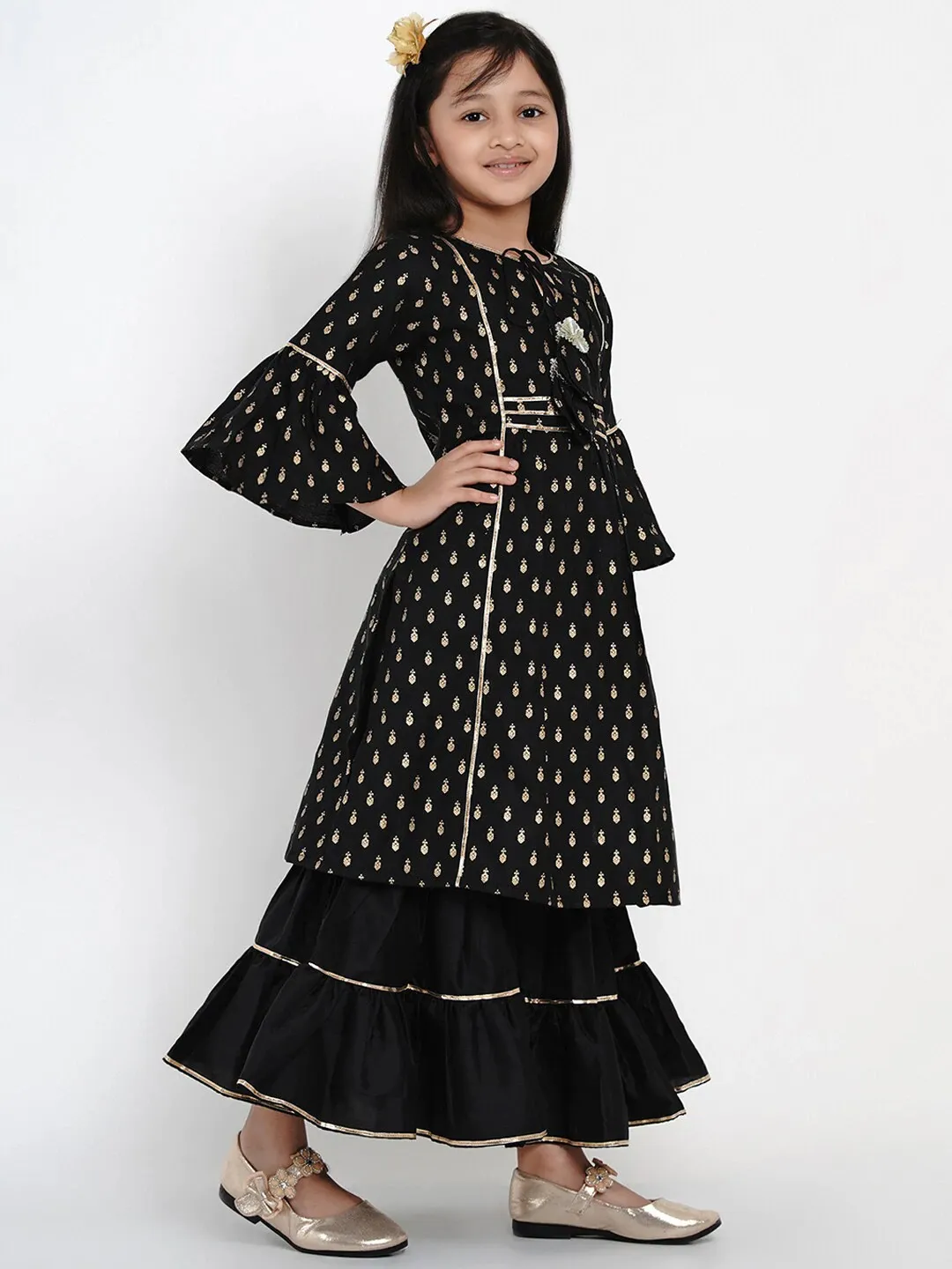 Girl's Black Printed Kurta & Sharara Set - NOZ2TOZ KIDS