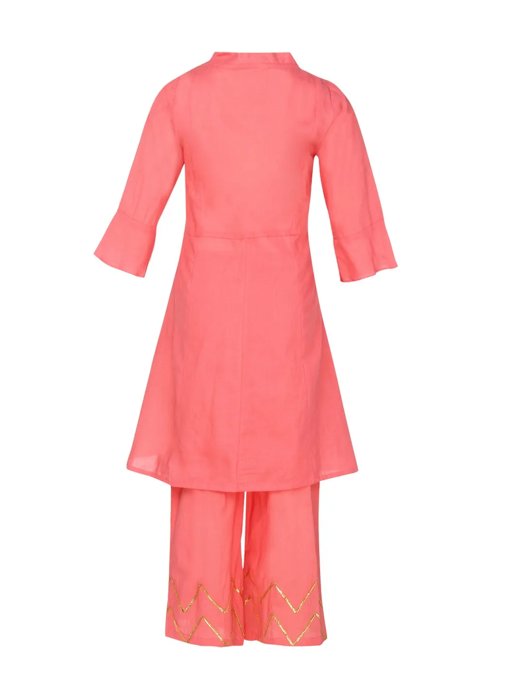 Girl's Peach Solid A-Line Kurta & Pyjama Set  - NOZ2TOZ KIDS