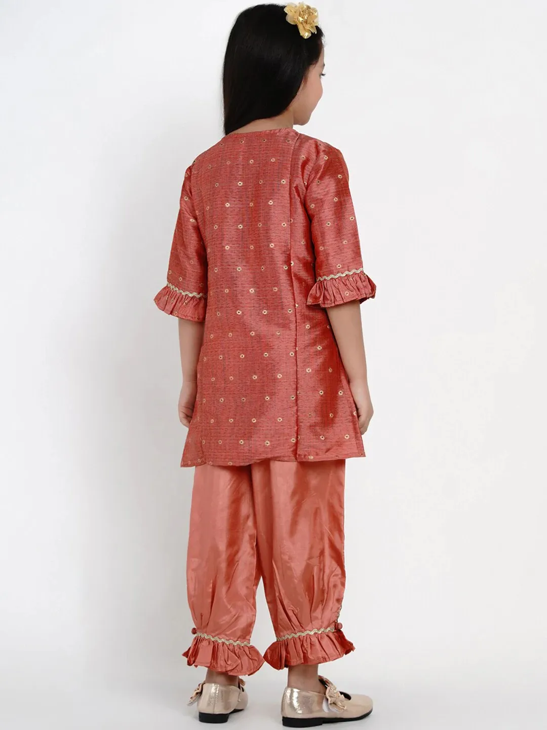 Girl's Peach Woven Design Kurta & Patiala Set  - NOZ2TOZ KIDS