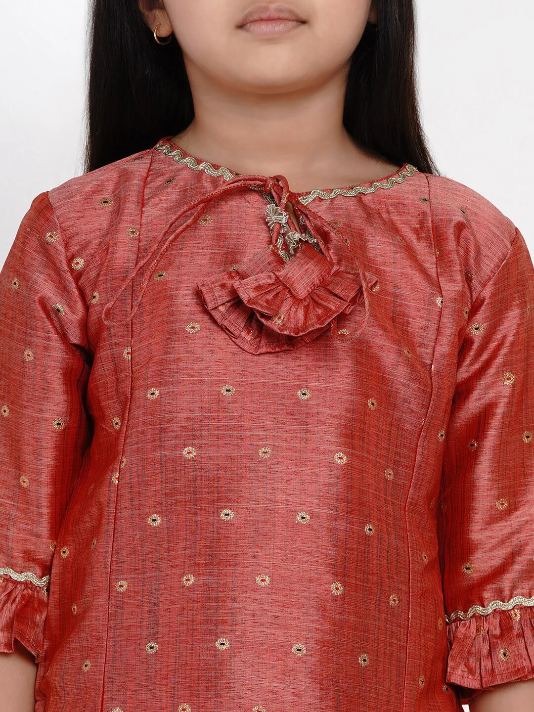 Girl's Peach Woven Design Kurta & Patiala Set  - NOZ2TOZ KIDS