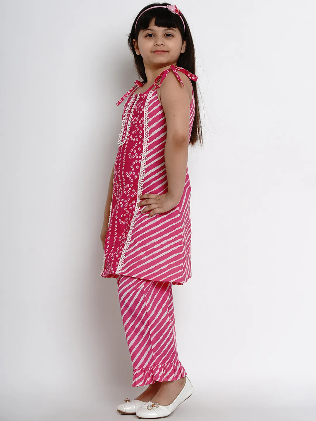 Girl's Pink Striped Kurta & Palazzo Set  - NOZ2TOZ KIDS