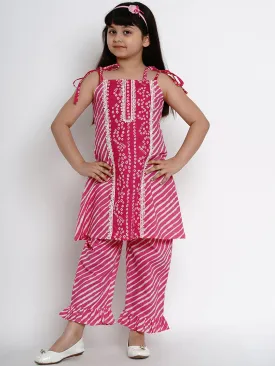 Girl's Pink Striped Kurta & Palazzo Set  - NOZ2TOZ KIDS