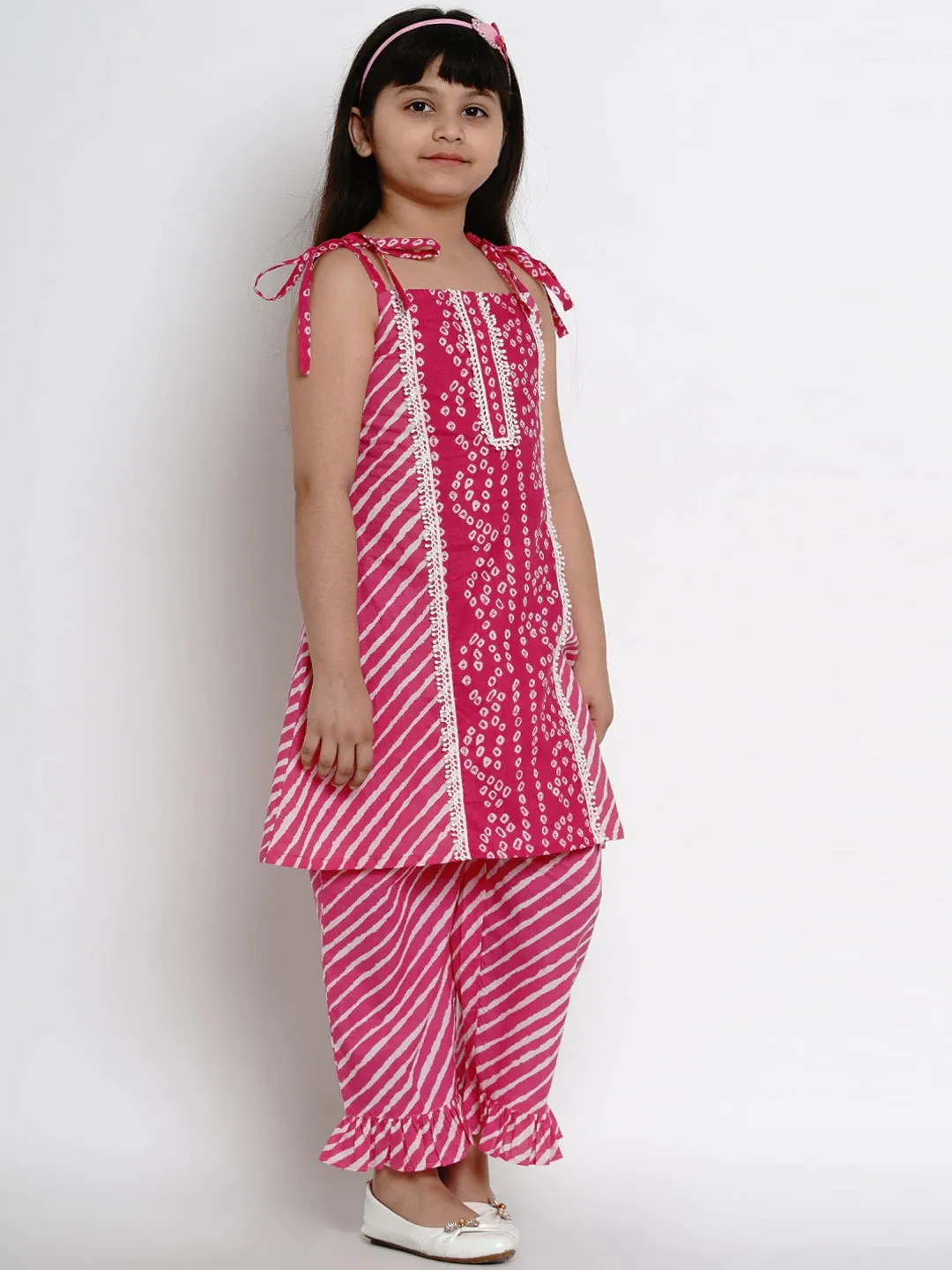 Girl's Pink Striped Kurta & Palazzo Set  - NOZ2TOZ KIDS