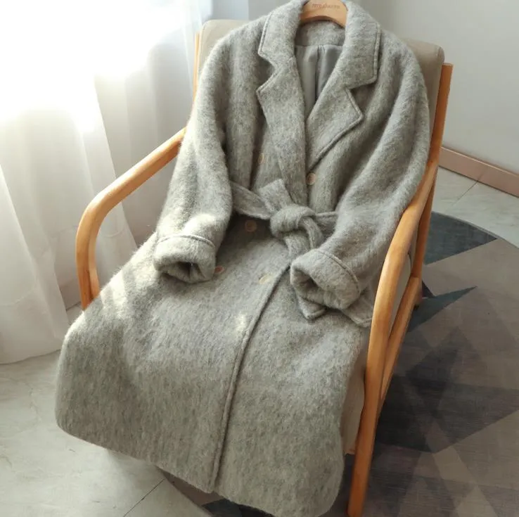 Gray Wool Fleece Long Wool Coat