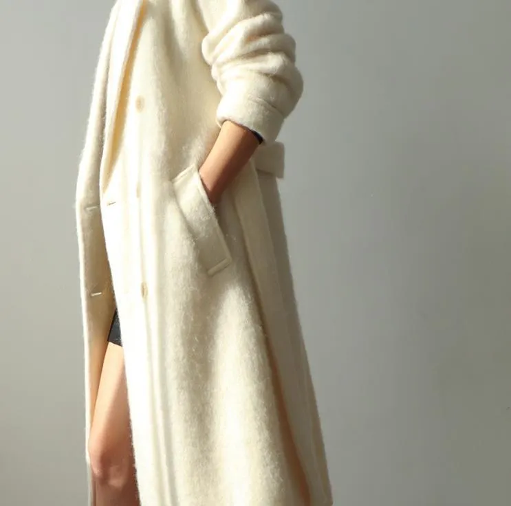 Gray Wool Fleece Long Wool Coat