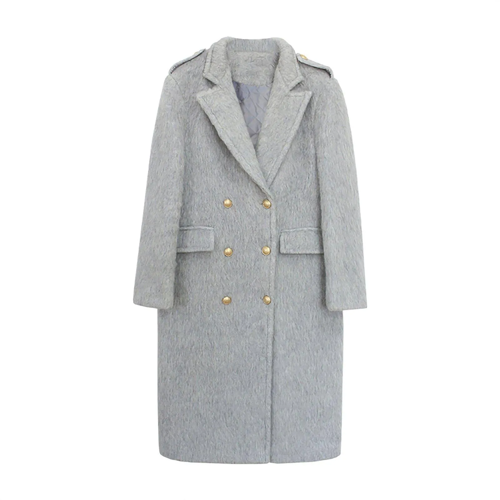 Gray Wool Fleece Long Wool Coat