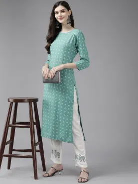 Green Printed Kurta Set