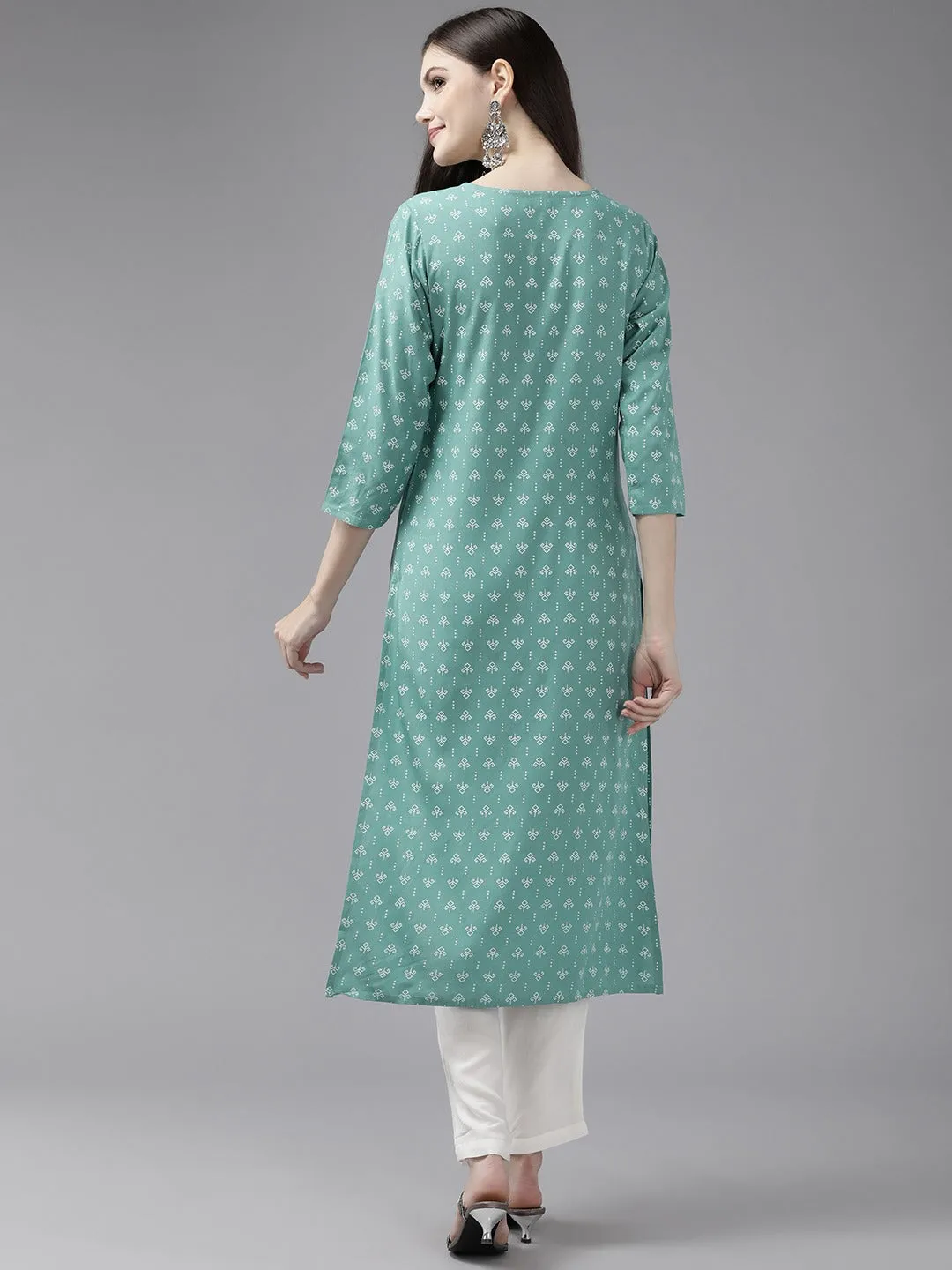 Green Printed Kurta Set