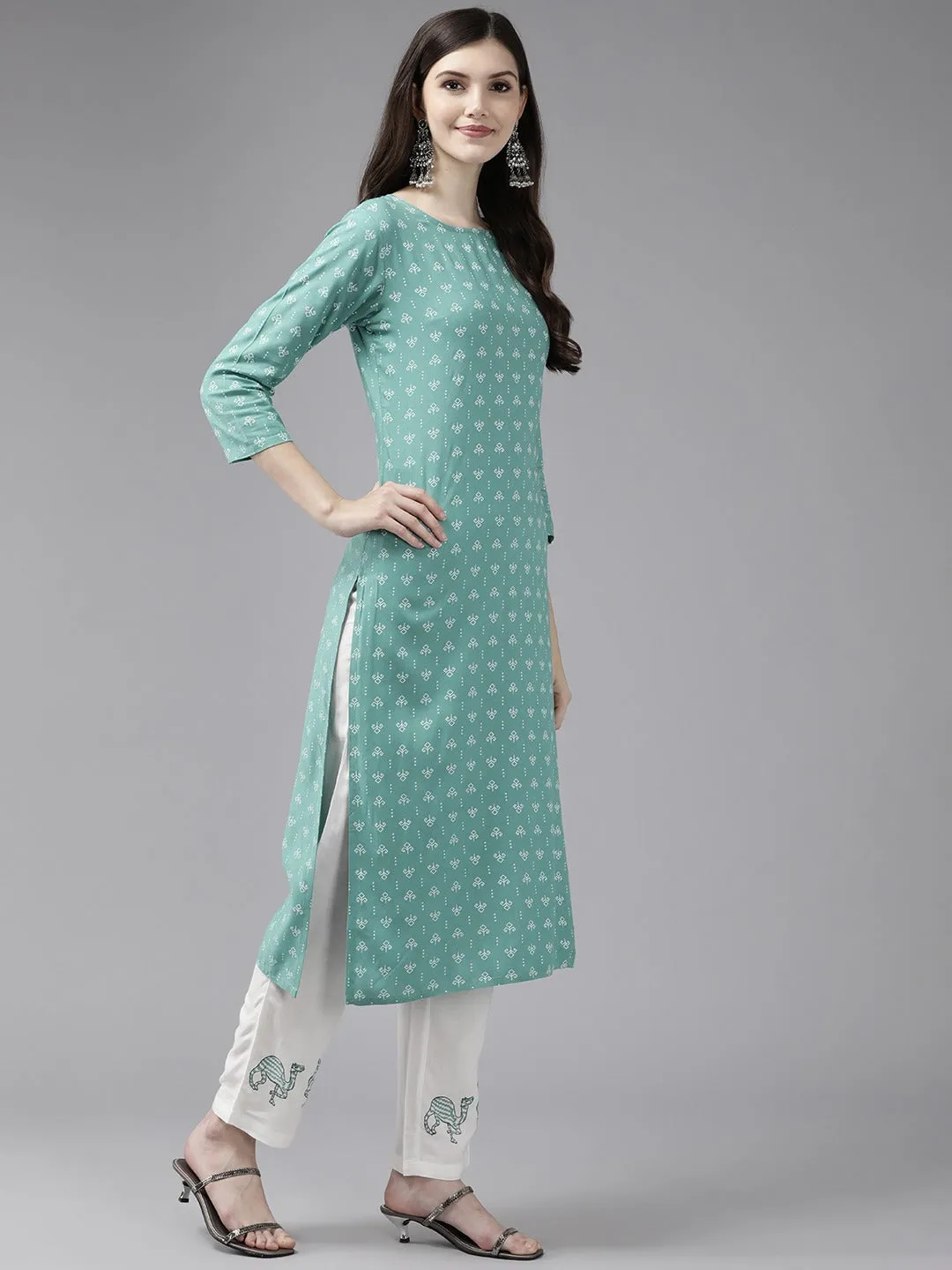 Green Printed Kurta Set